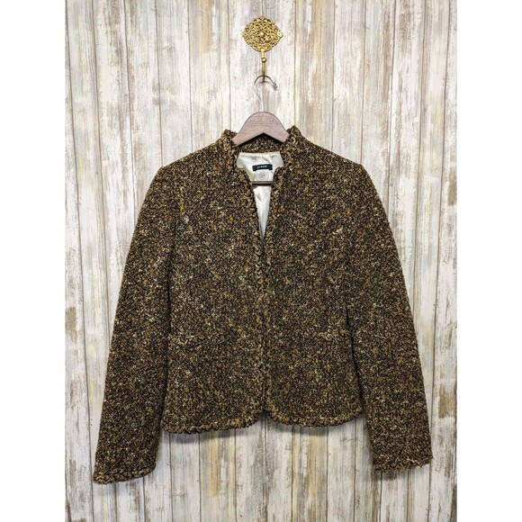 J. Crew Jackets & Blazers - J. Crew Brown Wool Blend Tweed Women's Collarless Blazer Academia Pockets Size 2